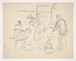 Interiér restaurace scéna (?) - neidentifikovaný obrázek od Edwin Austin Abbey