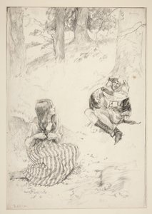 Šašek a žena, skica pro The Daffodil Song od Edwin Austin Abbey