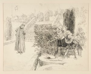 Malvolio najde dopis, ilustrace pro Akt II, Scéna v, Twelfth Night od Edwin Austin Abbey