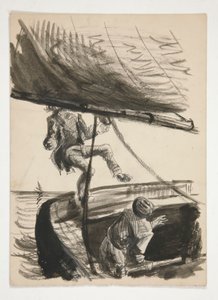 Muž, který byl sražen přes palubu boomem plachetnice (recto); Neidentifikovaný obrázek chlapce zářícího muže od Edwin Austin Abbey