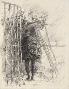 Muž v dešti, studie pro ilustraci od Edwin Austin Abbey