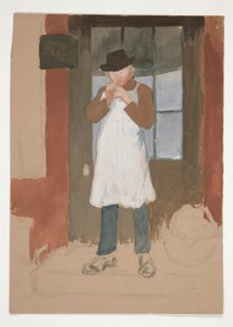 Muž zapalování potrubí ve dveřích - neidentifikovaný obrázek od Edwin Austin Abbey