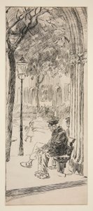 Muž na lavičce v parku - neidentifikovaný obrázek od Edwin Austin Abbey