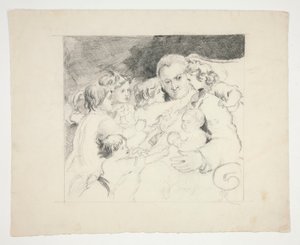 Muž s dětmi kolem něj - neidentifikovaný obrázek od Edwin Austin Abbey