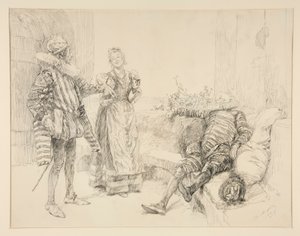 Maria, Sir Andrew a Toby, ilustrace k dějství I, scéna iii, Twelfth Night od Edwin Austin Abbey