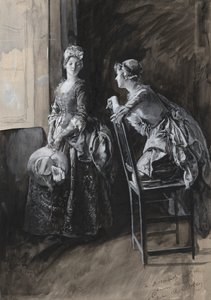 Slečna Neville a slečna Hardcastle, ilustrace pro Olivera Goldsmitha od Edwin Austin Abbey