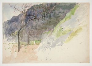 Hornatá krajina s pučícími stromy od Edwin Austin Abbey