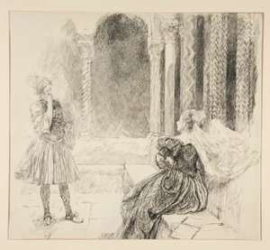 Olivia a Viola, ilustrace k dějství I, Scéna v, Dvanáctá noc