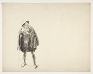 Sedlák, skica k neidentifikované Shakespearově hře od Edwin Austin Abbey