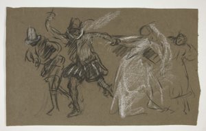 Petruchio táhnoucí Katharinu ze Zkrocení zlé ženy (recto); Náčrt sedící postavy (verze) od Edwin Austin Abbey