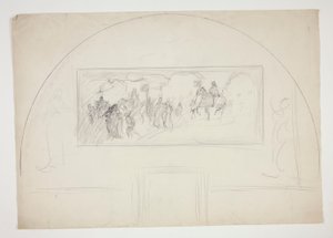 Plán na instalaci jedné z nástěnných maleb The Quest of the Holy Grail v Boston Public Library od Edwin Austin Abbey