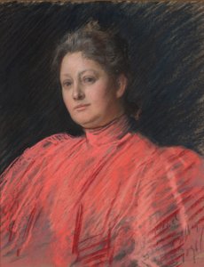 Portrét paní Abbey v růžových šatech, délka do pasu od Edwin Austin Abbey