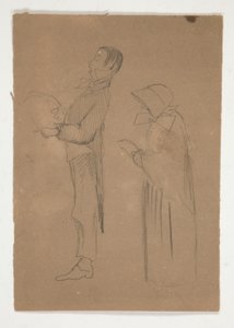 Profilové studie muže a staré ženy (recto); Tři náčrty hlav a neidentifikovaný náčrt (verze) od Edwin Austin Abbey