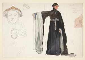 Richard II (v černém), skica kostýmu pro Henryho Irvinga od Edwin Austin Abbey