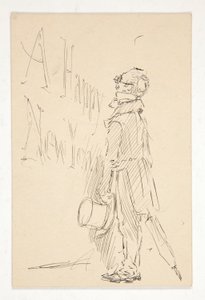 Náčrt pro přání: Šťastný nový rok; studie muže, který čte znamení od Edwin Austin Abbey