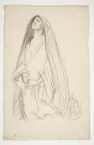 Náčrt zahalené ženské postavy v modlitbě za Tři Marie u kříže od Edwin Austin Abbey