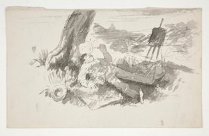 Náčrt plenérového malíře zdřímajícího pod stromem - neidentifikovaný obrázek od Edwin Austin Abbey