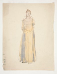 Skica ženy (žlutě oblečené) - kostýmní studie pro divadelní hru? od Edwin Austin Abbey