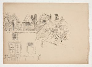 Náčrt exteriéru: budovy a strom od Edwin Austin Abbey