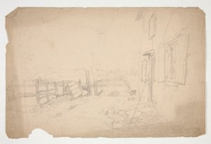 Náčrt exteriéru venkovského domu od Edwin Austin Abbey