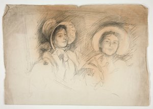 Náčrt dvou mladých žen v čepicích (neidentifikovaní sedící) od Edwin Austin Abbey