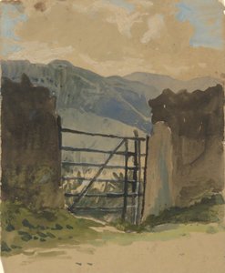 Kamenná zeď a brána, skica od Edwin Austin Abbey