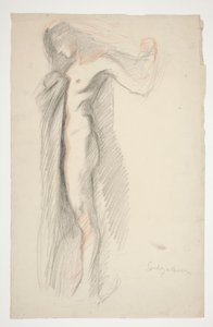 Studie postavy 18:00 pro nástěnnou malbu The Hours v budově State Capitol v Harrisburgu v Pensylvánii od Edwin Austin Abbey