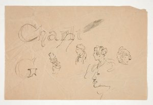 Studie hlav a postav na obou stranách stránky od Edwin Austin Abbey