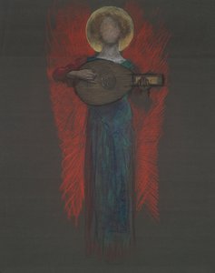 Studie, anděl s hudebním nástrojem od Edwin Austin Abbey
