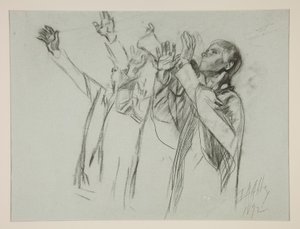 Studie k Artušovu kulatému stolu a bajce o Seat Perilous z The Quest of the Holy Grail (třetí ze série patnácti obrazů pro Boston Public Library, dokončeno v roce 1901) od Edwin Austin Abbey