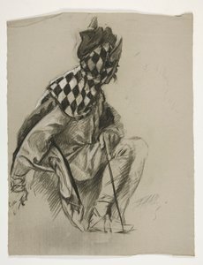 Studie Jester (nepoužitý), pro Quest of the Holy Grail (série patnácti obrazů pro Boston Public Library, dokončena v roce 1901) od Edwin Austin Abbey