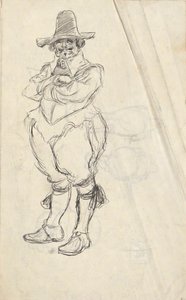 Studie muže v XVII. Holandský kroj - nezjištěno. Studie na rubu od Edwin Austin Abbey