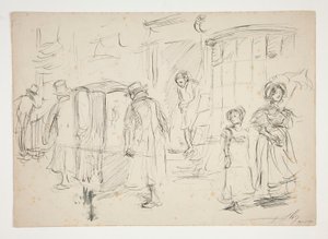 Studie pouliční scény se sedanem. od Edwin Austin Abbey