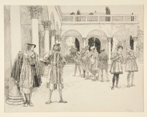 Palácový dvůr, z dějství IV, scéna ii, Dva gentlemani z Verony od Edwin Austin Abbey