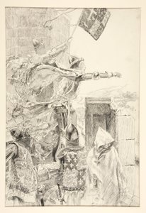 Král na zdi hradu Flint; od Edwin Austin Abbey