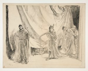The Re-entrance of the Players, ilustrace pro Akt V, Scéna I, A Midsummer Night od Edwin Austin Abbey
