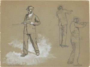 Tři náčrty muže se zbraní (recto); Figurální studie a portrét A. S. Wina (?) (verze) od Edwin Austin Abbey
