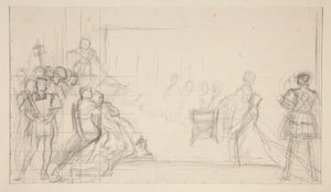 Proces s královnou Catharine, studie od Edwin Austin Abbey