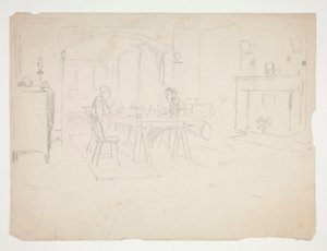 Dva muži u stolu v interiéru od Edwin Austin Abbey