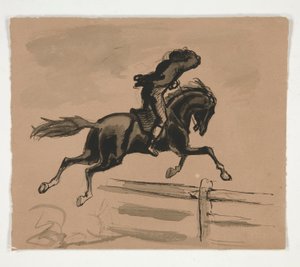 Neidentifikovaný obrázek jezdce přeskakujícího plot (recto); Figurální studie starého muže (verze) od Edwin Austin Abbey