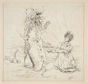 Žena a had na pláži, skica pro The Lay of the Humr od Edwin Austin Abbey