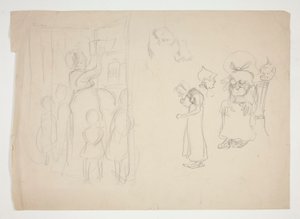 Žena s dětmi a karikatura - neidentifikovaný obrázek od Edwin Austin Abbey