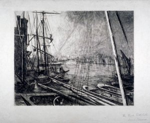 Pool of London z Rotherhithe, s loděmi v popředí, c1890.