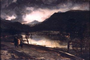 Jezerní scéna při západu slunce od Edwin Landseer