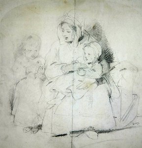 Matka se dvěma dětmi (tužka na papíře) od Edwin Landseer