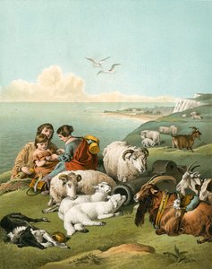 Děti si hrají s ovcemi a kozami na bílých útesech od Edwin Landseer