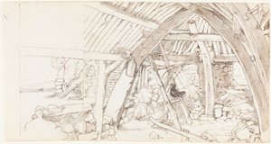 Stodola (pero a hnědá tuš na dvou spojených listech vliesového papíru) od Edwin Landseer