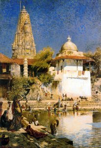 Tank Banganga a chrám Walkeshwar v Bombaji, 90. léta 19. století. od Edwin Lord Weeks