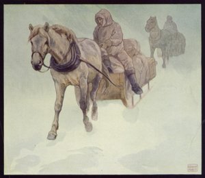 Sibiřští poníci v Antarktidě (barva litho)