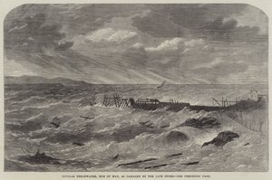 Douglas Breakwater, Isle of Man, jak byl poškozen pozdní Storm od Edwin Weedon